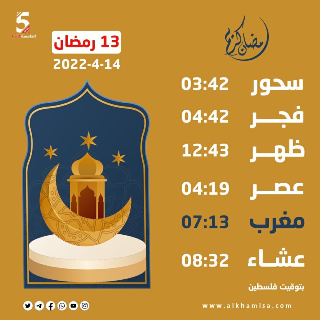 اليوم الثالث عشر: مواقيت الصلاة لشهر رمضان