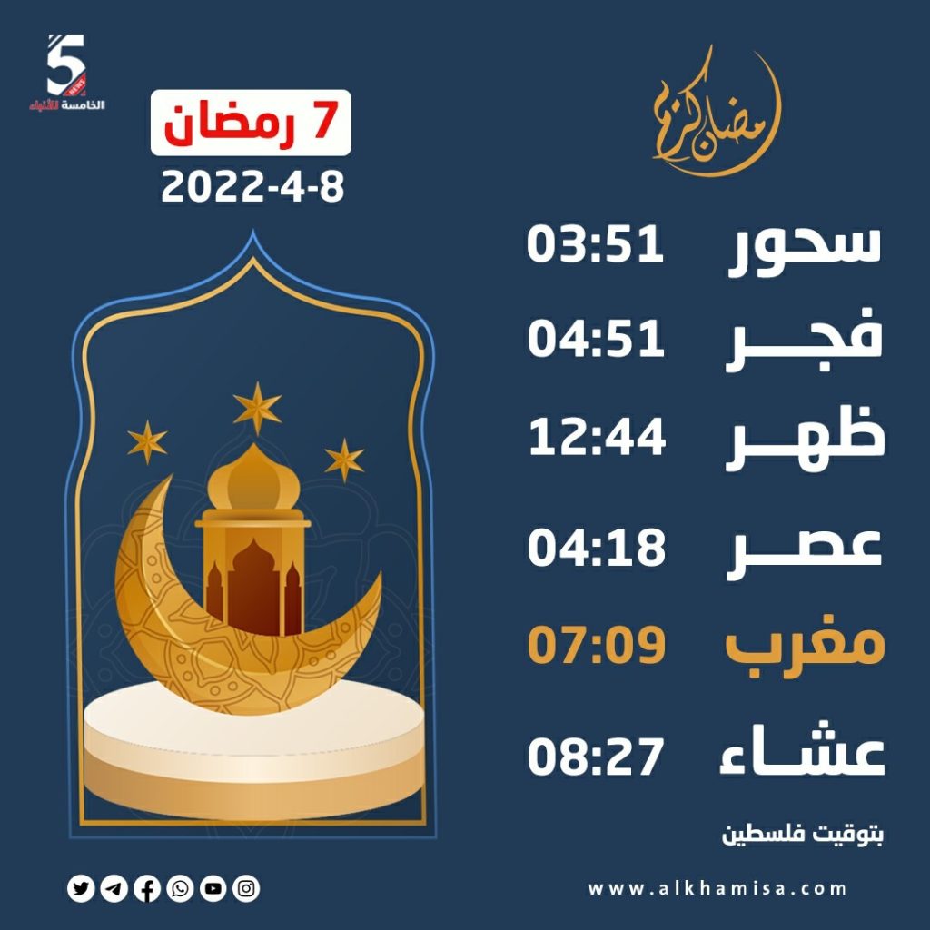 اليوم السابع: مواقيت الصلاة لشهر رمضان