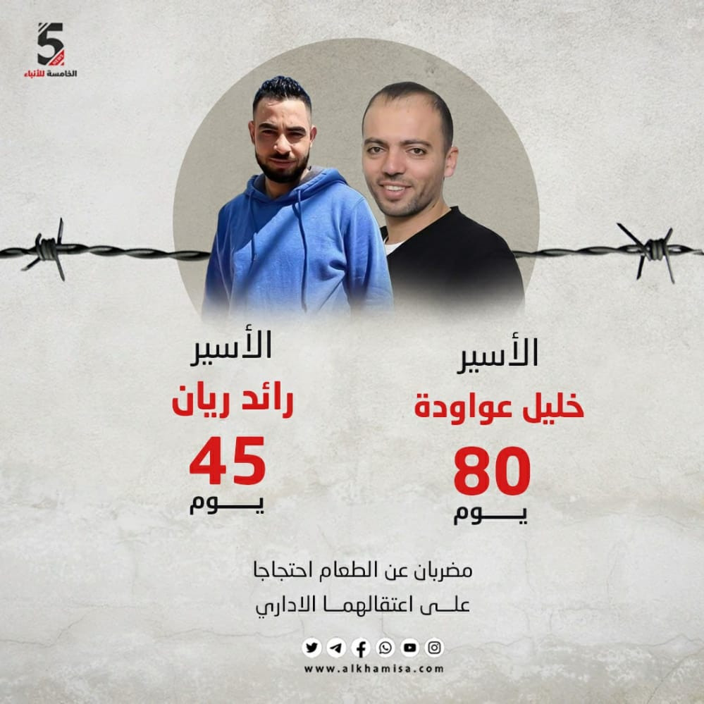 الأسير رائد ريان والاسير خليل عواودة مضربان عن الطعام 