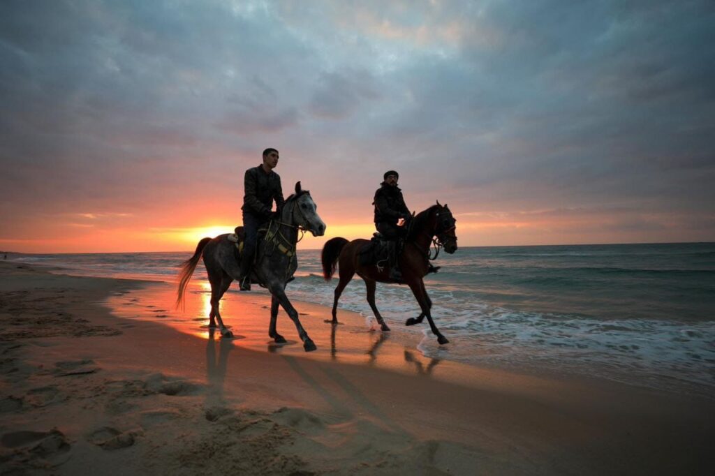 📷صور| مواطنون يستجمون على شاطئ بحر مدينة غزة، مساء اليوم.