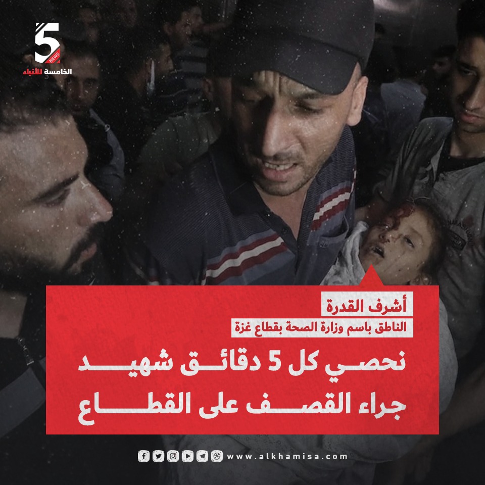 كل خمس دقائق شهيد جراء القصف على القطاع