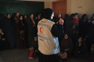 اللجنة الوطنية وضمن الجهود الاغاثية في قطاع غزة لعملية الفارس الشهم 3.. تتدخل ضمن برنامجها الاسعافي في التخفيف من معاناة المرأة الفلسطينية في مراكز الإيواء