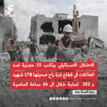 الاحتلال الإسرائيلي يرتكب 15 مجزرة ضد العائلات في قطاع غزة راح ضحيتها 178 شهيد و 293 اصابة خلال ال 24 ساعة الماضية
