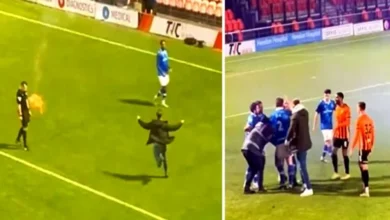 بالفيديو: حكم يصاب بشعلة نارية في مباراة بإنجلترا