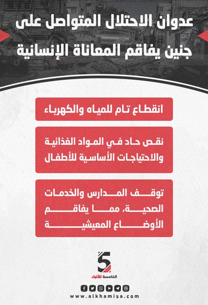 عدوان الاحتلال المتواصل على جنين يفاقم المعاناة الإنسانية