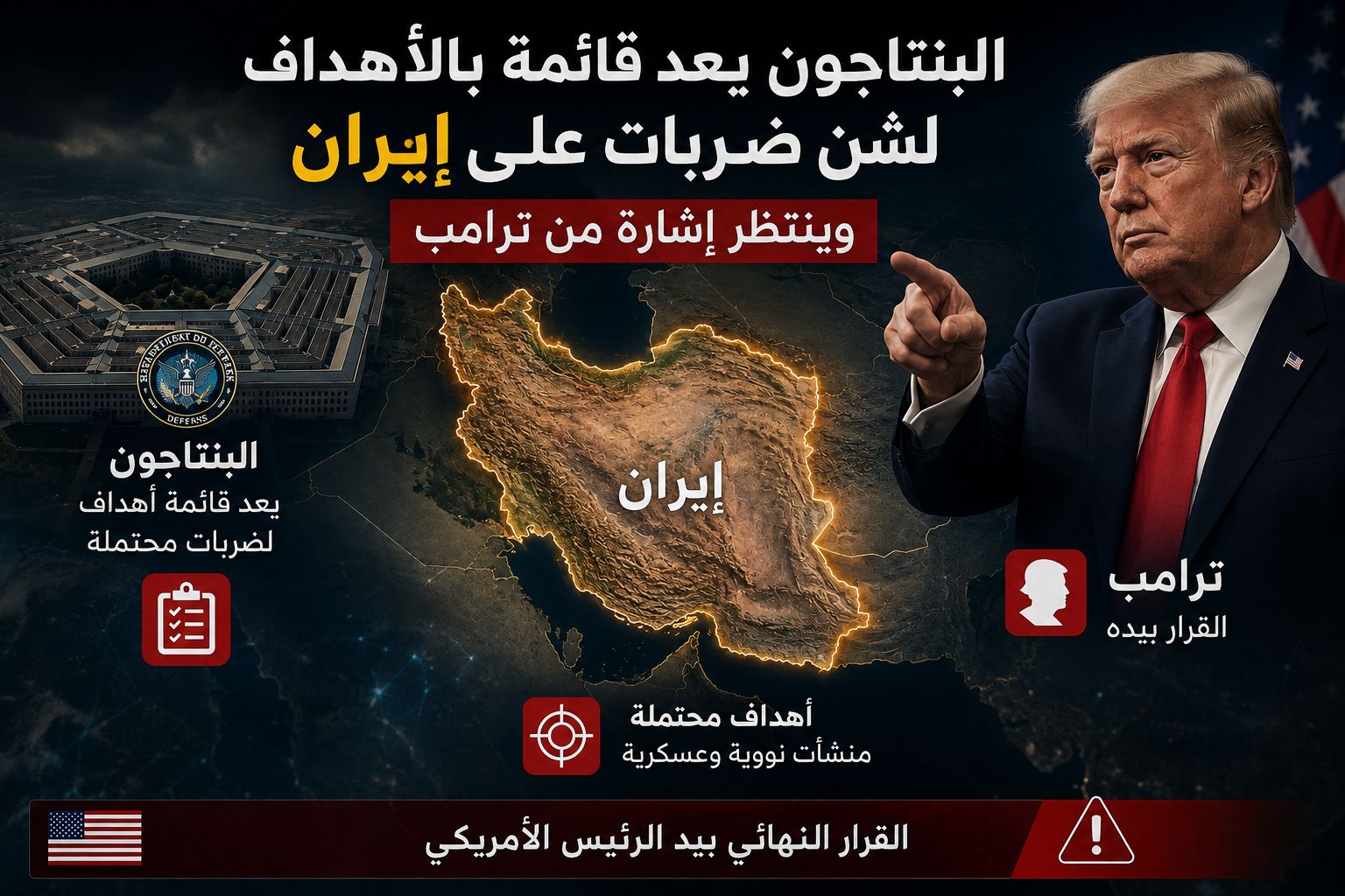 البنتاجون يعد قائمة بالأهداف لشن ضربات على إيران وينتظر إشارة من ترامب