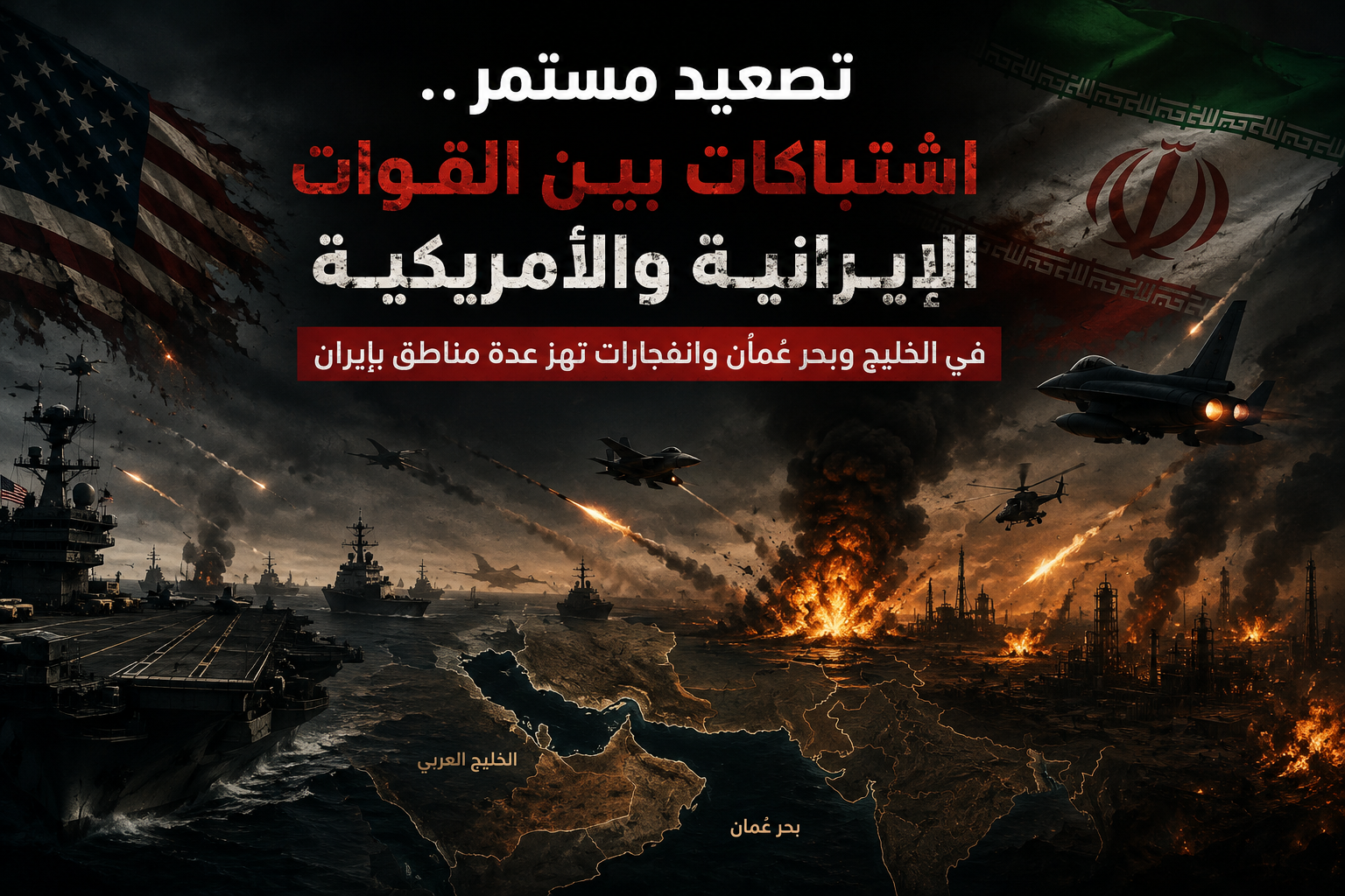 اشتباكات بين القوات الإيرانية والأمريكية في الخليج وبحر عُمان