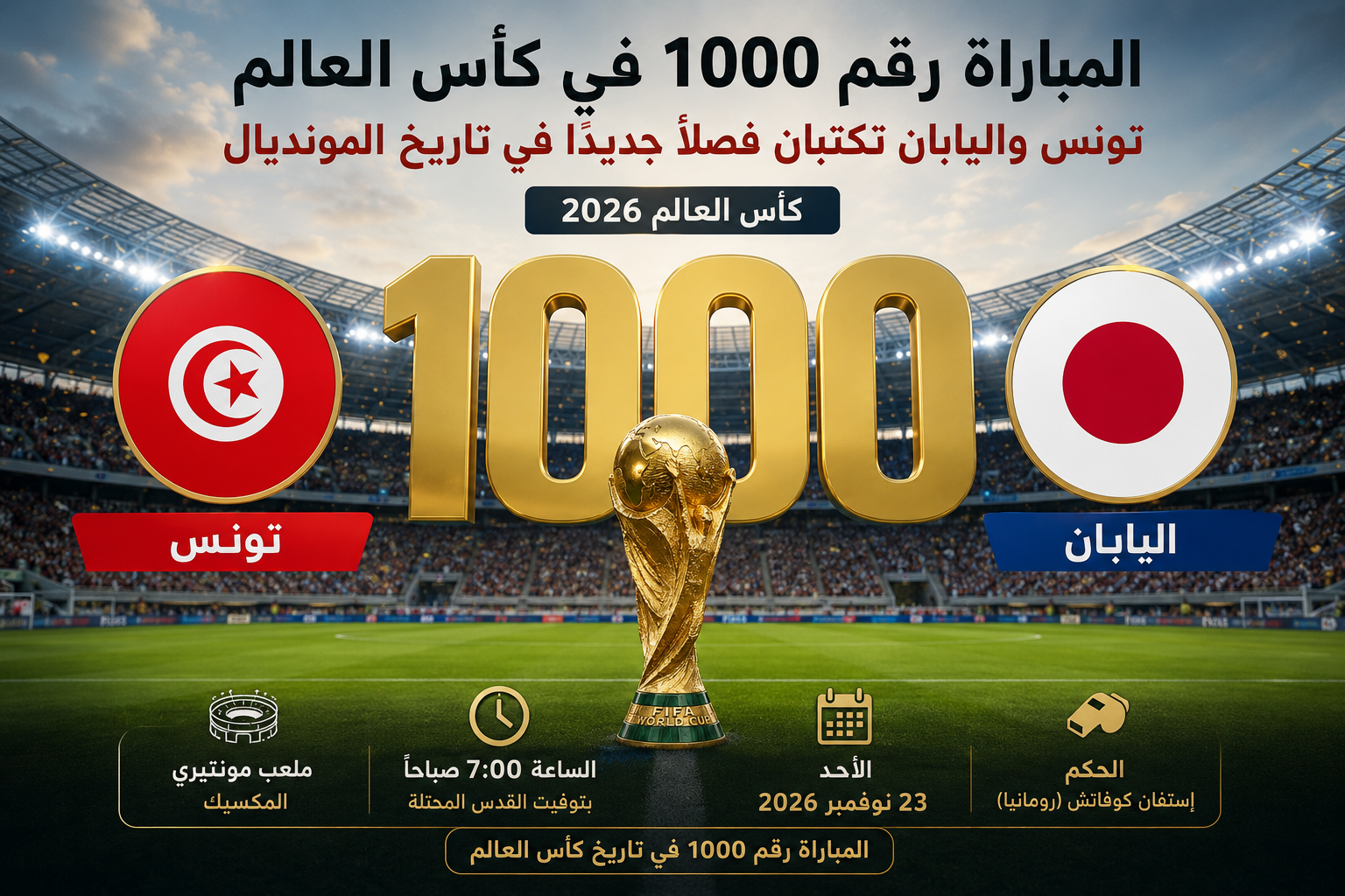 المباراة رقم 1000 في كأس العالم.. تونس واليابان تكتبان فصلاً جديداً في تاريخ المونديال