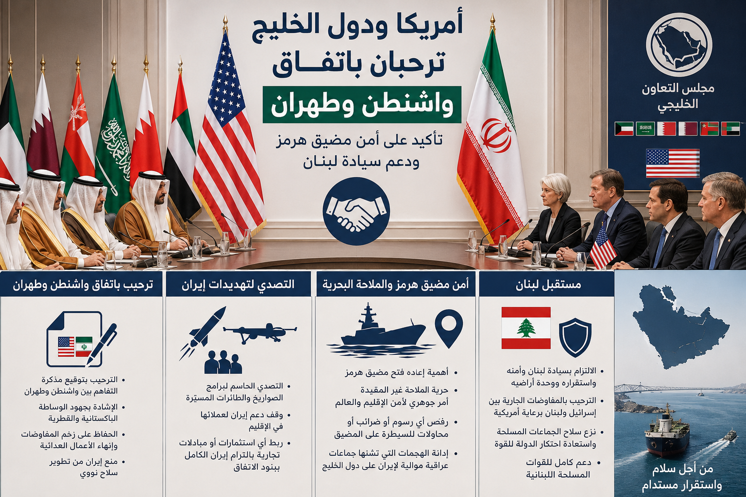 أمريكا ودول الخليج ترحبان باتفاق واشنطن وطهران وتؤكدان أمن مضيق هرمز