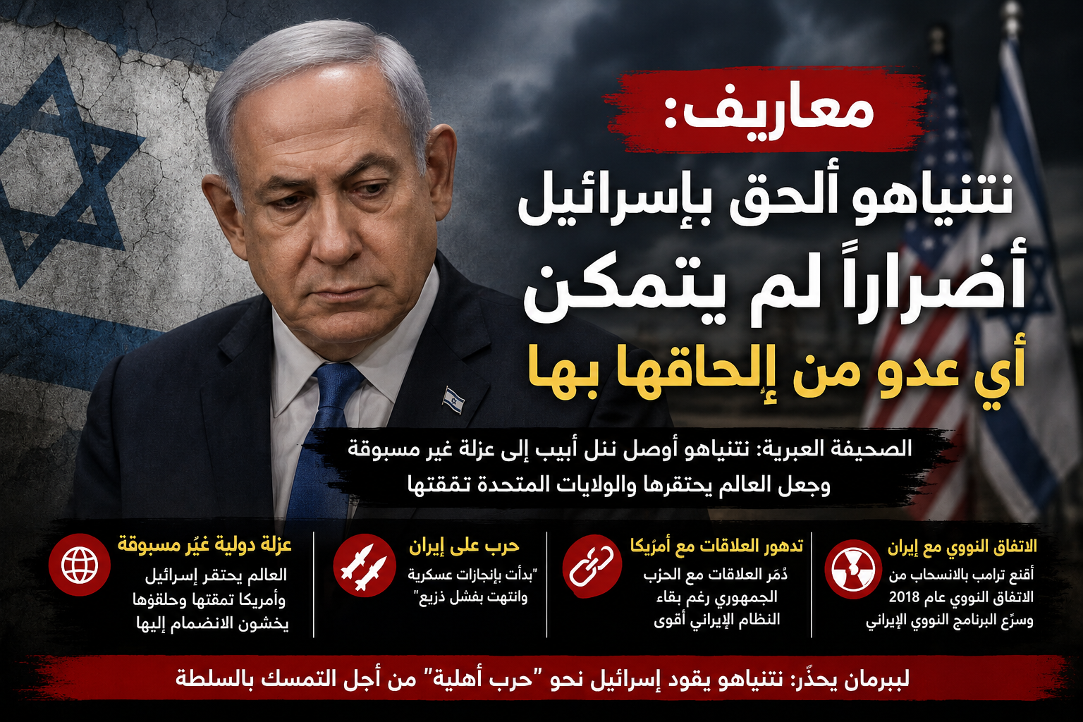 إعلام عبري: نتنياهو ألحق بإسرائيل أضرارًا لم يتمكن أي عدو من إلحاقها بها