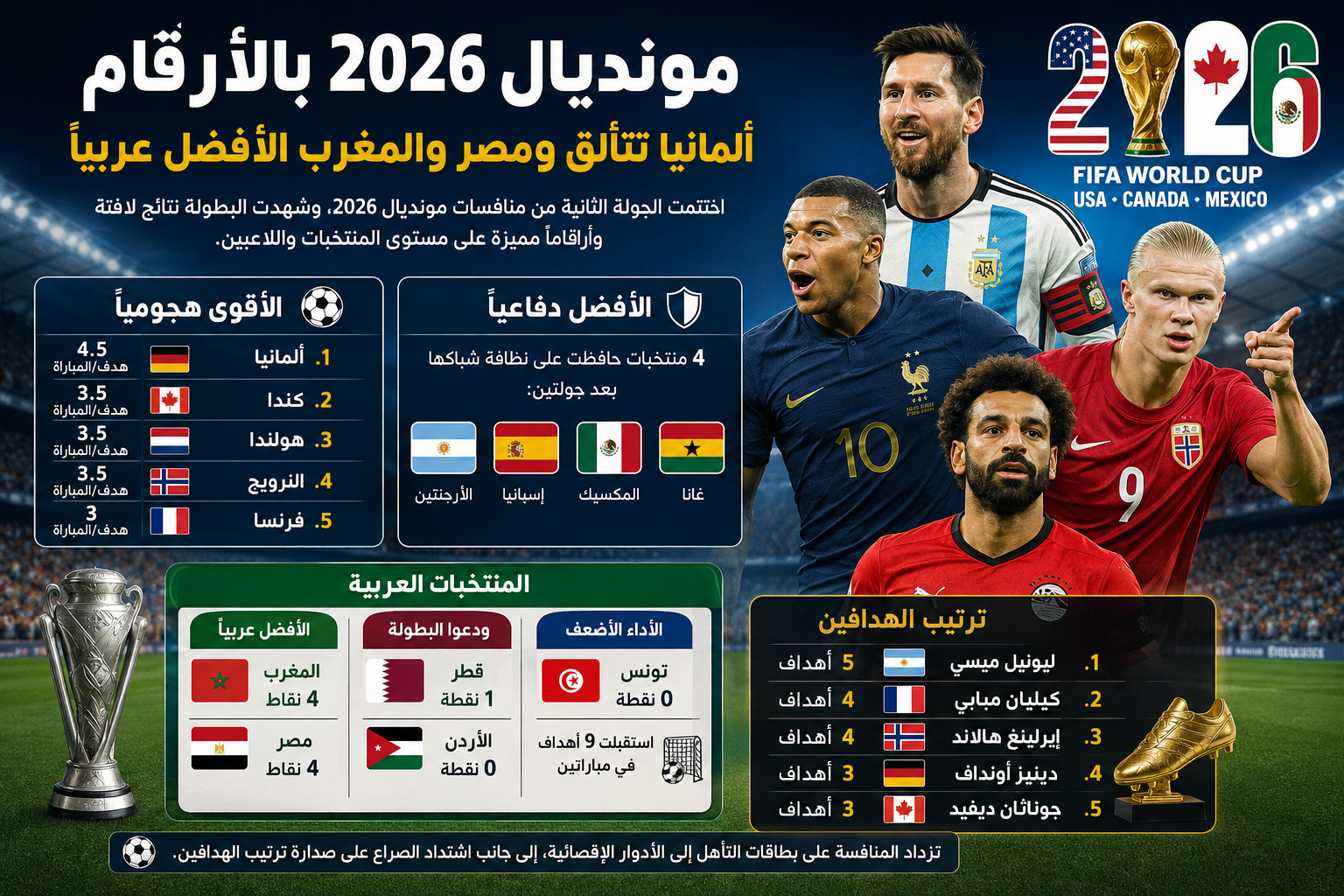 مونديال 2026 بالأرقام.. ألمانيا الأقوى ومصر والمغرب الأفضل عربياً