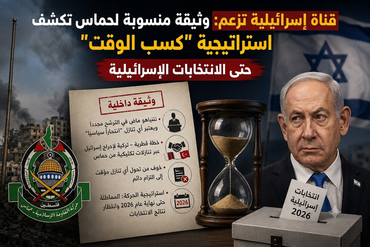  قناة إسرائيلية تزعم: وثيقة منسوبة لحماس تكشف استراتيجية "كسب الوقت" حتى الانتخابات الإسرائيلية