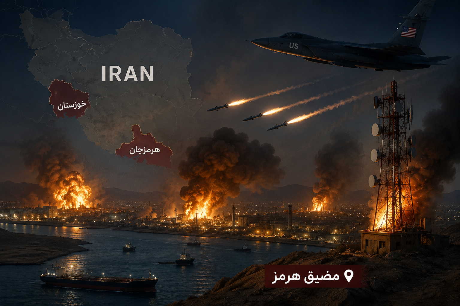 ضربات أمريكية جديدة تهز إيران.. استهداف خوزستان وموقع قرب مضيق هرمز