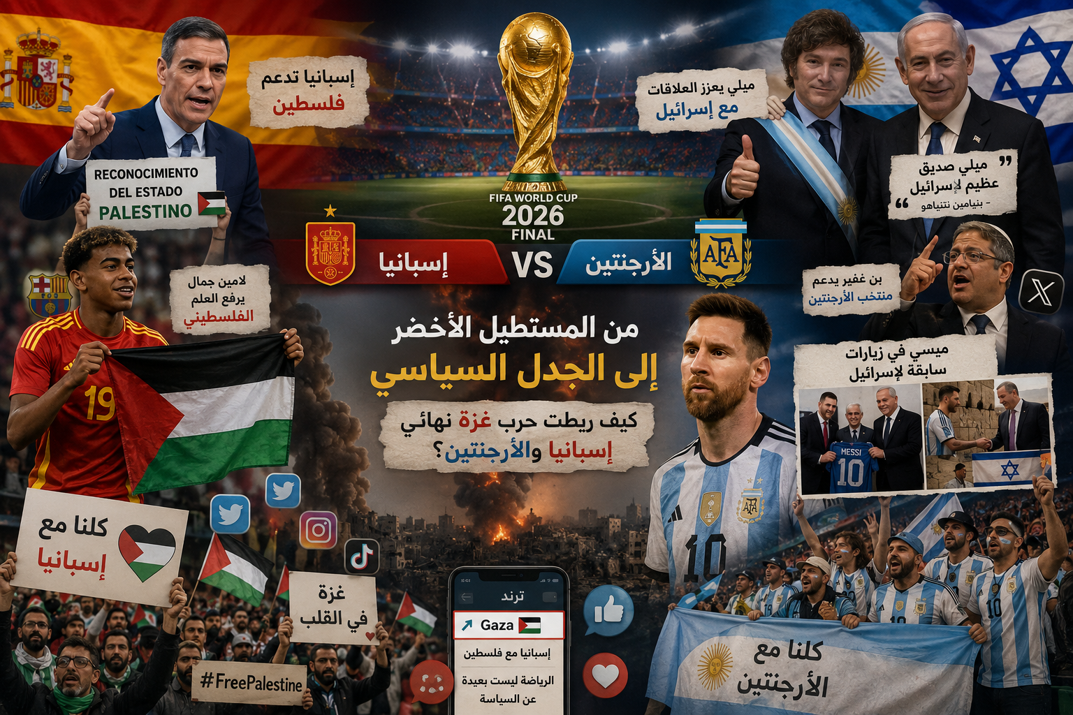 من المستطيل الأخضر إلى الجدل السياسي.. كيف ربطت حرب غزة نهائي إسبانيا والأرجنتين؟