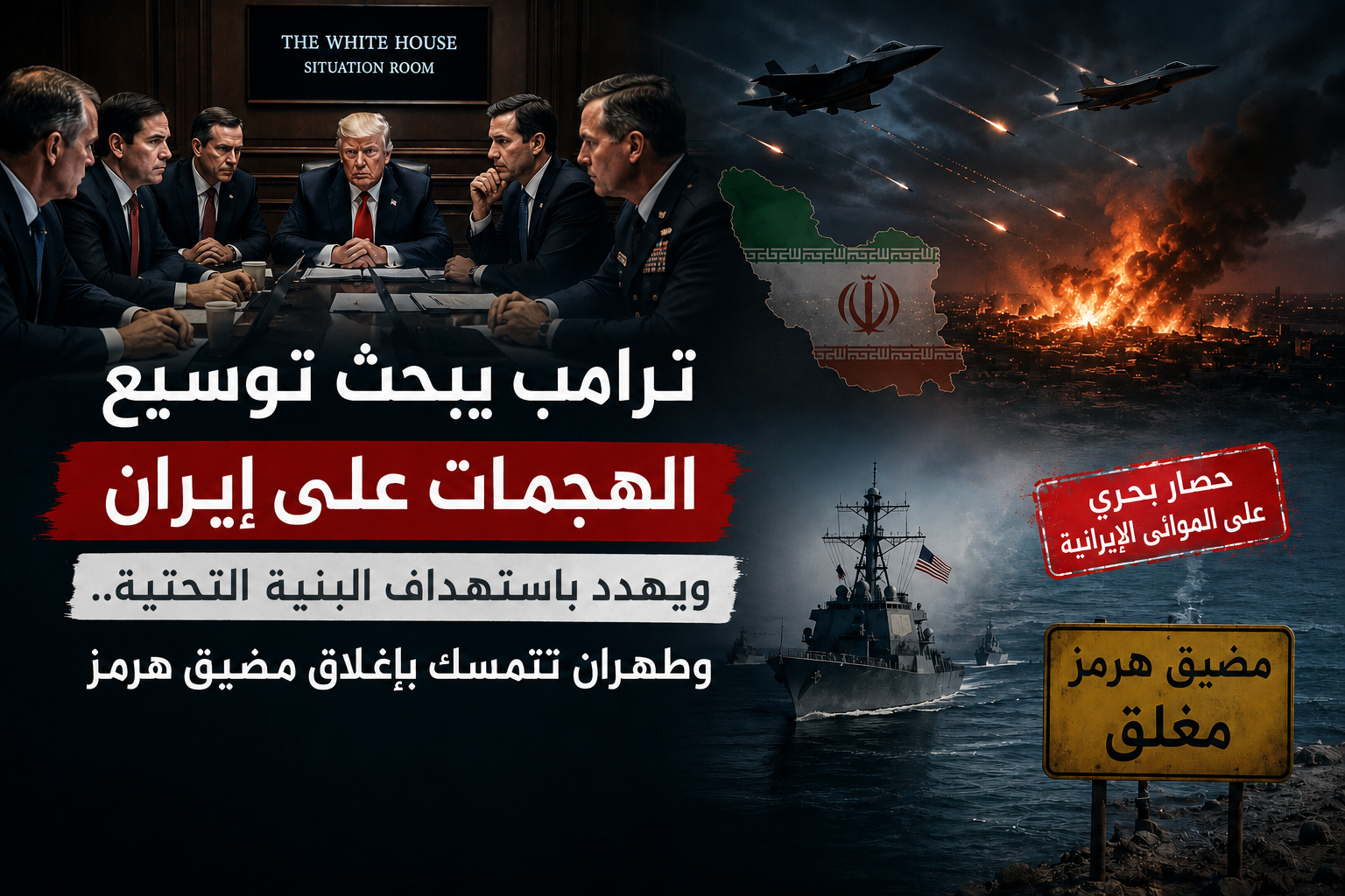 ترامب يبحث توسيع الهجمات على إيران ويهدد باستهداف البنية التحتية.. وطهران تتمسك بإغلاق مضيق هرمز