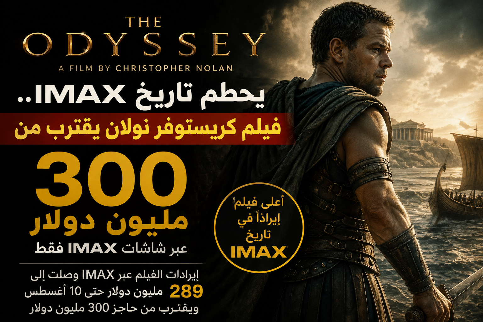 The Odyssey يحطم تاريخ IMAX.. فيلم كريستوفر نولان يقترب من 300 مليون دولار