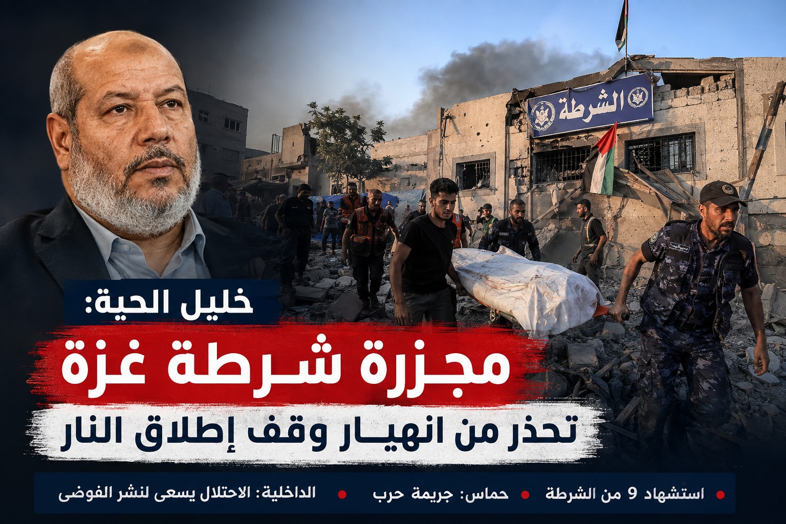 خليل الحية يحذر من انهيار وقف إطلاق النار بعد قصف شرطة غزة