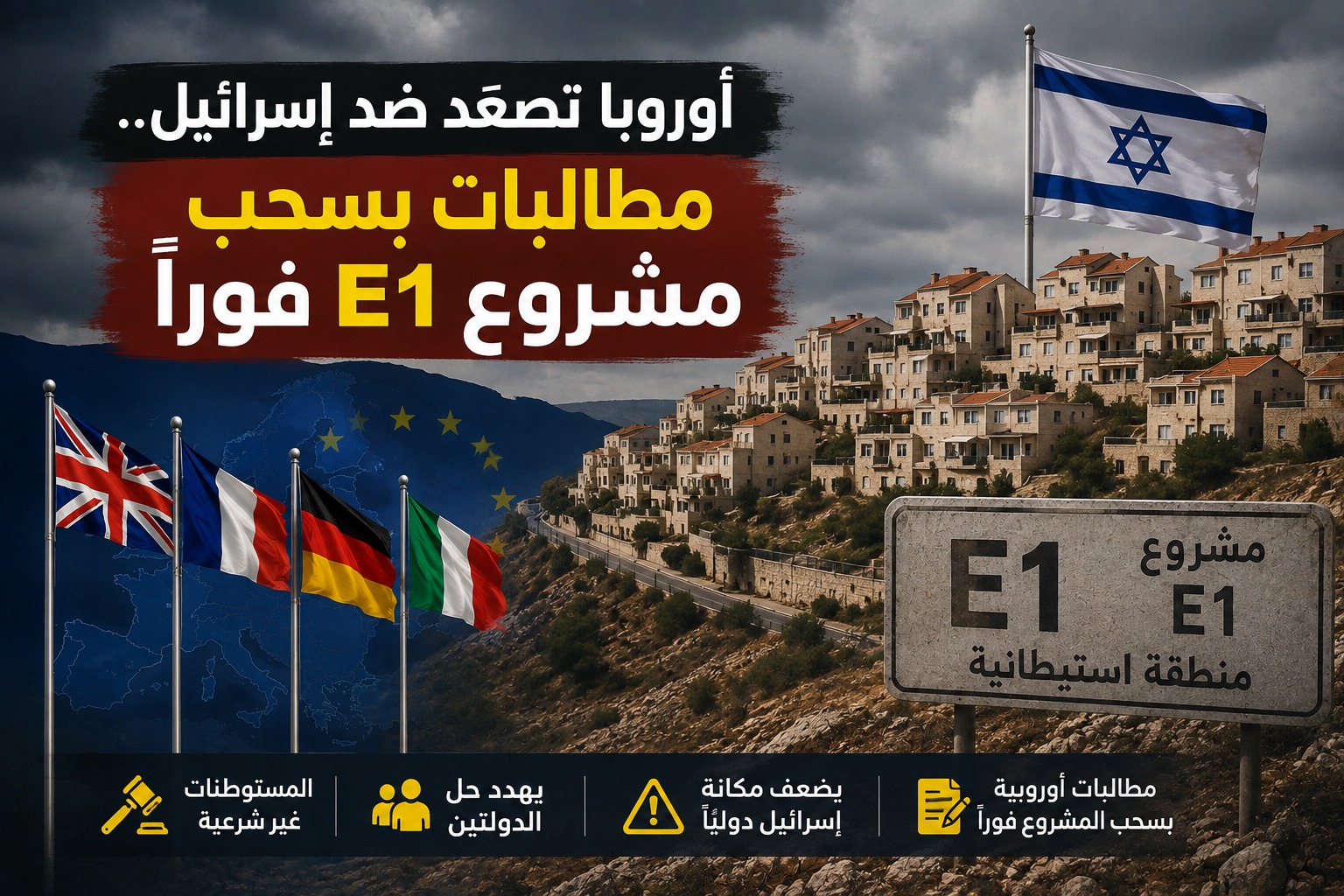 أوروبا تصعّد ضد إسرائيل.. مطالبات بسحب مشروع E1 فورًا