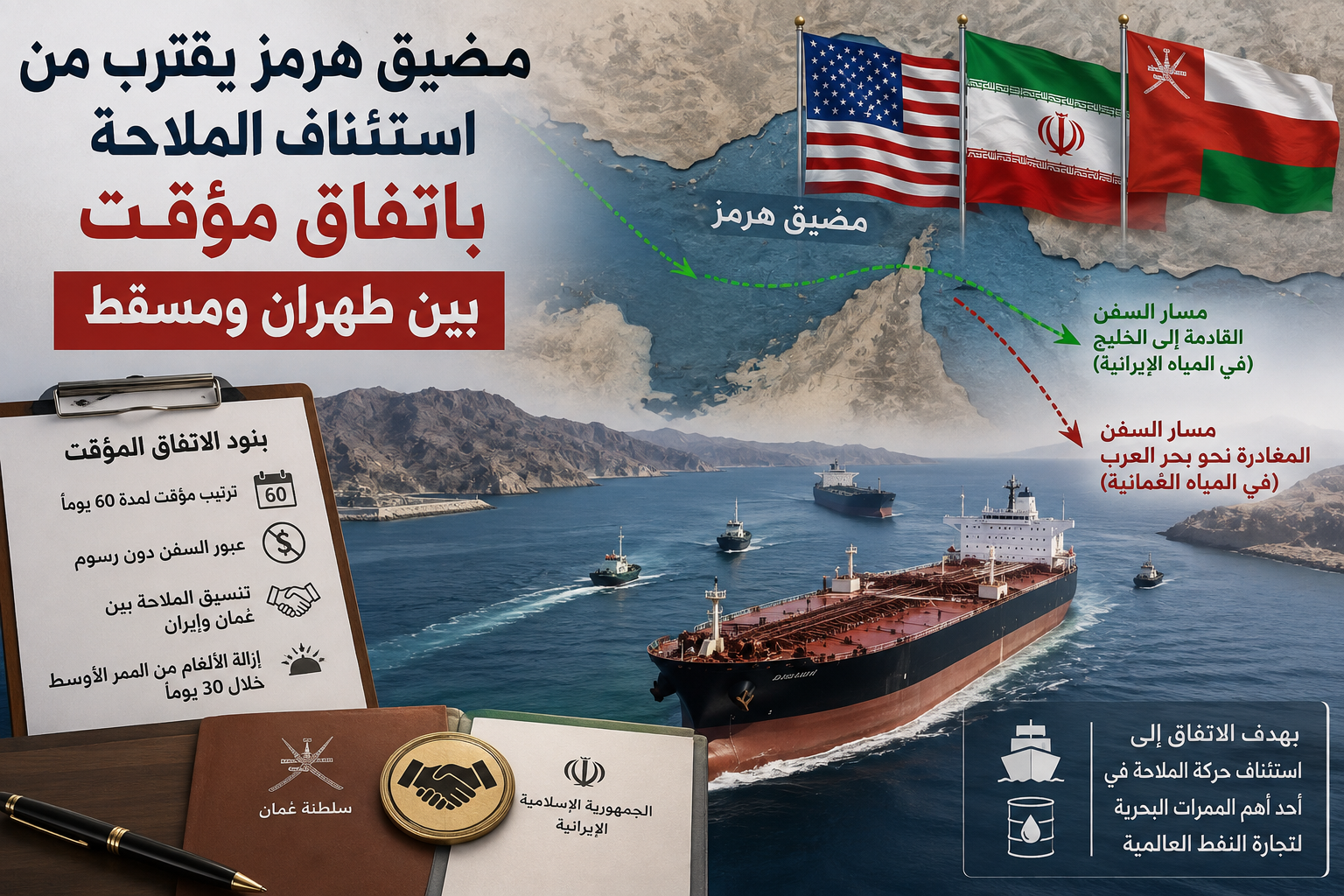 مضيق هرمز يقترب من استئناف الملاحة باتفاق مؤقت بين طهران ومسقط
