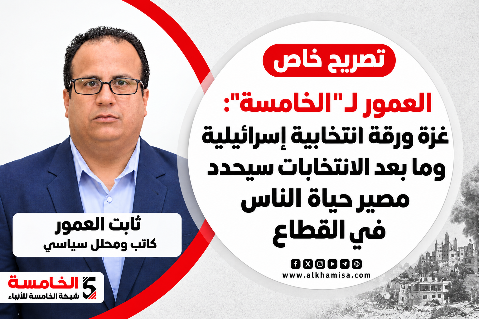 العمور لـ" الخامسة": غزة ورقة انتخابية إسرائيلية وما بعد الانتخابات سيحدد مصير حياة الناس في القطاع